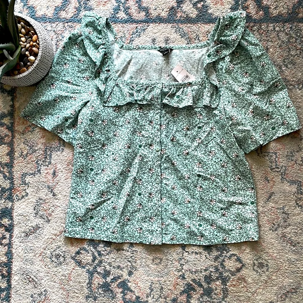 Ann Taylor Sea-Green Floral Top - Picture 1 of 6